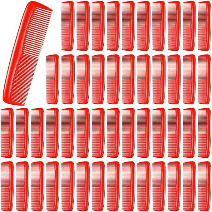 Didaey 50 Pcs Pocket Combs for Men 5 Inch Cutting with Wide and Fine Teeth Plastic Professional Barber Haircut Small Anti Static Combs for Women Grooming Accessories for Beard(Red)