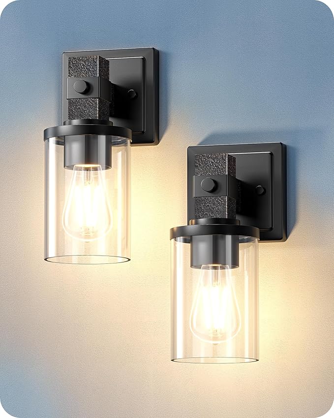 EDISHINE Vintage Bronze 1-Light Wall Sconces Set of 2, Glass Vanity Light