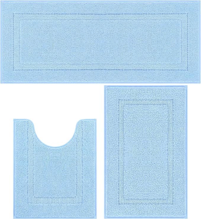 SHACOS Light Blue Bathroom Rugs Sets 3 Piece Bath Mat U Shaped Toilet Rug