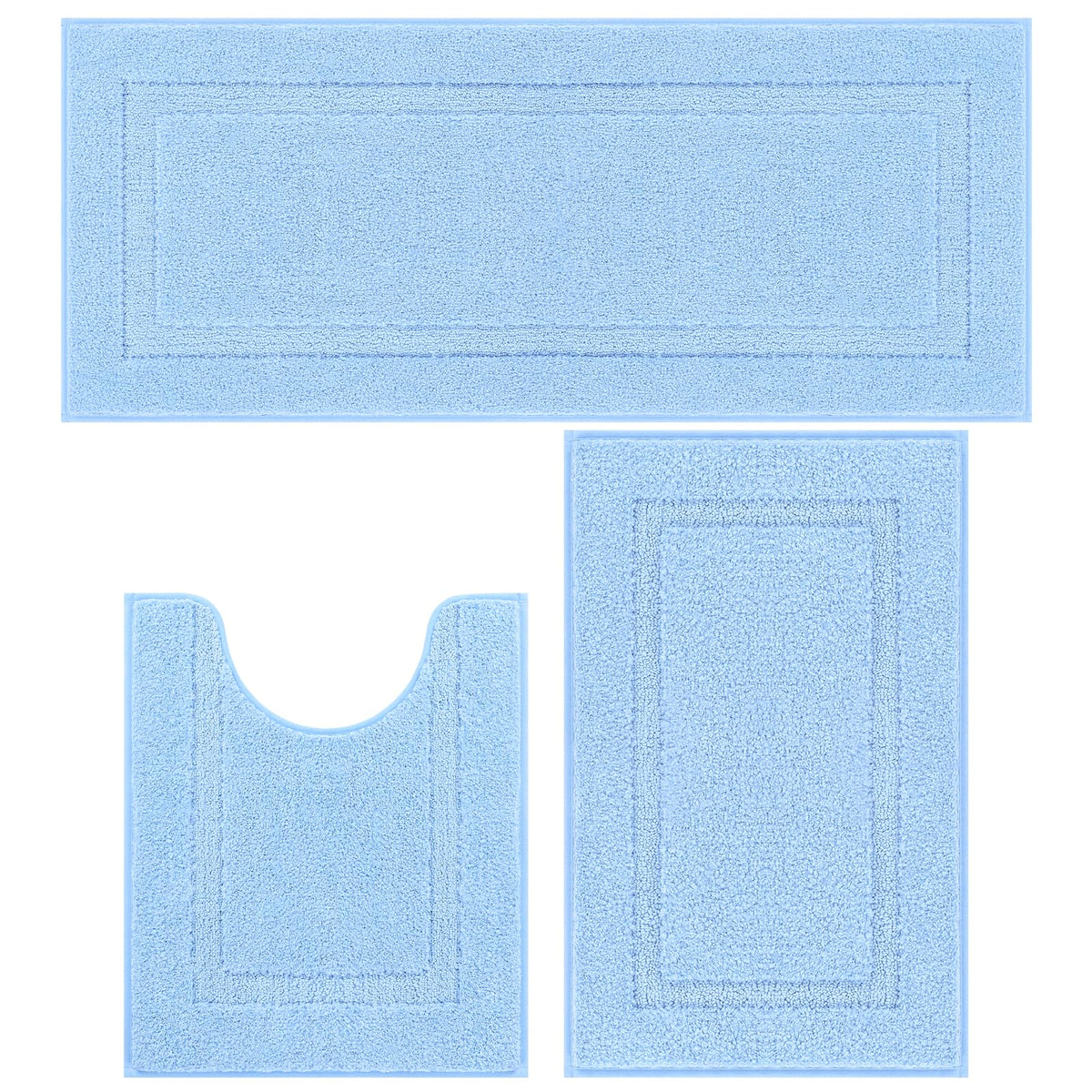 SHACOS Navy Blue Bathroom Rugs Sets 3 Piece Bath Mat U Shaped Toilet Rug