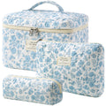 HBselect Quilted Makeup Bag, 3Pcs Cotton Large Travel Makeup Bags Organizer