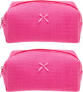 Cozy Makeup Bag for Women,Zipper Cosmetic Pouch,Waffle Hotpink,2 Pack