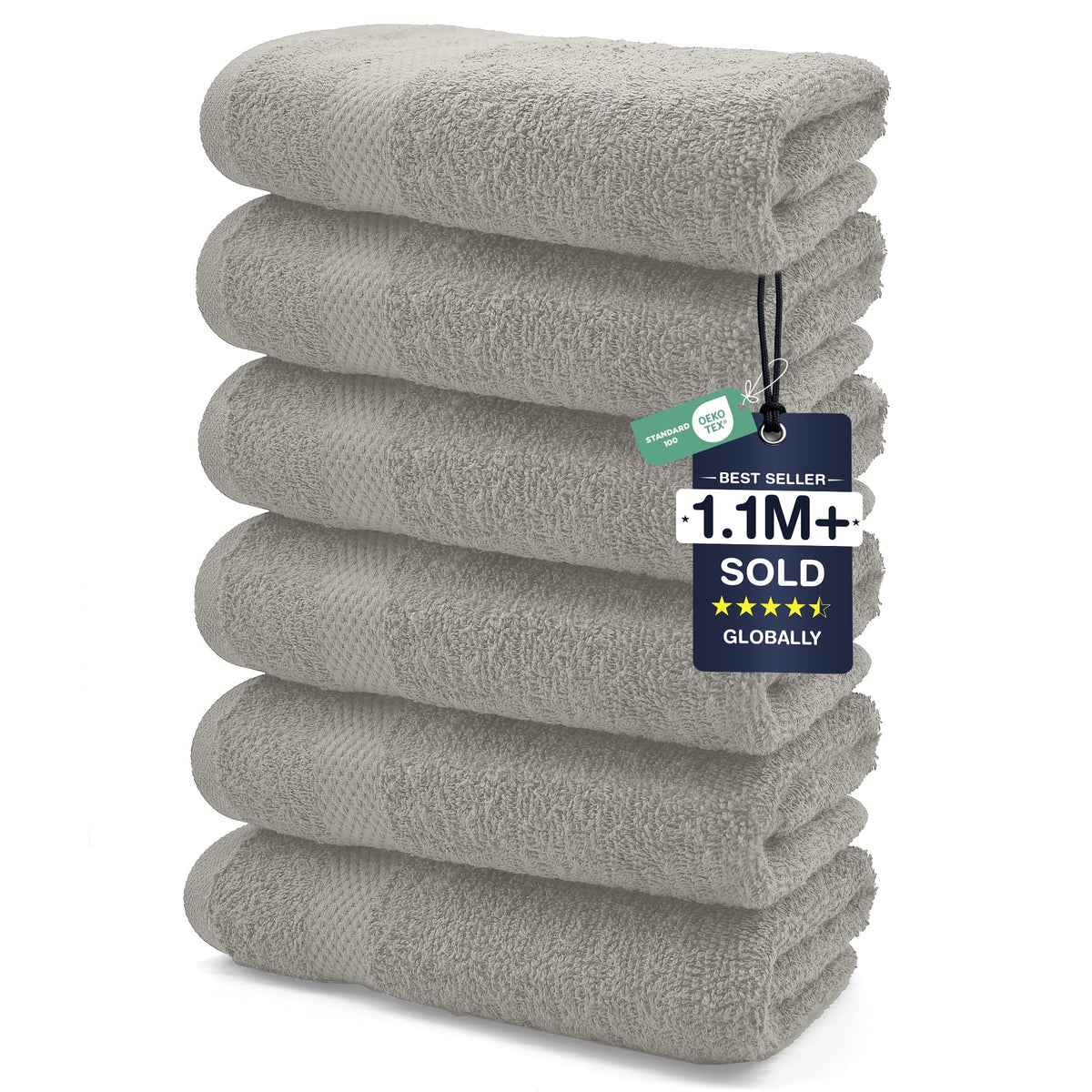 DAN RIVER 6-Pack Premium Hand Towels (16x28 Inches) - 100% Cotton, Ultra Soft, Lightweight, Highly Absorbent Towels for Bathroom, Spa, Gym, Salon, Hotel, and Travel - Opal Blue