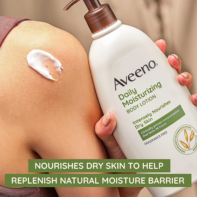 Aveeno Daily Moisturizing Body Lotion with Soothing Prebiotic Oat, Gentle Lotion for Women & Men Nourishes Dry Skin, Paraben-, Dye-, & Fragrance-Free, Non-Greasy, Non-Comedogenic, Value Size 33 Fl Oz