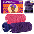 African Net Sponge Authentic, 3 Pieces Exfoliating Scrubber Bath Sponge for All Skin Types, Back Scrubber Loofah Washcloth for Shower, Gentle Exfoliation (Pink,Purple,Dark Blue)