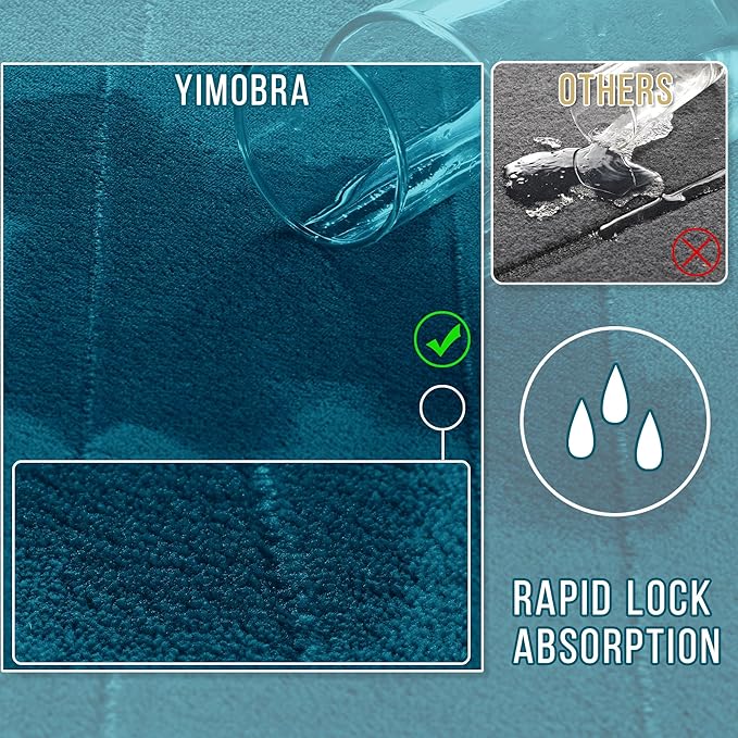 Yimobra Memory Foam Bathroom Rugs Sets 2 Piece - Super Soft Absorbent Quick Dry Bath Mat Set, Machine Washable Non Slip Floor Carpet for Tub Shower & Single Sink (17x24 & 31.5x20 Inch, Peacock Blue)