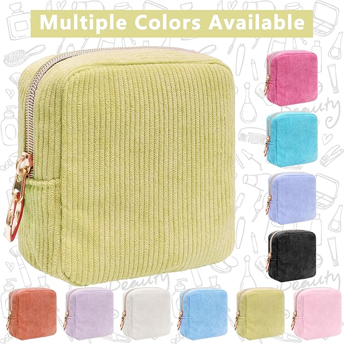 Period Bag for Girls, Corduroy Sanitary Napkin Storage Bag, Period Pouch & Tampon Holder, Feminine Care Organizer（Green）