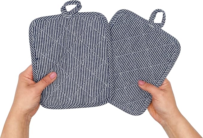 American Linen 8-Pack Heat Resistant Pot Holders & Hot Pads (Navy, 8 Pack)