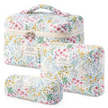HBselect Quilted Makeup Bag, 3Pcs Cotton Large Travel Makeup Bags Organizer