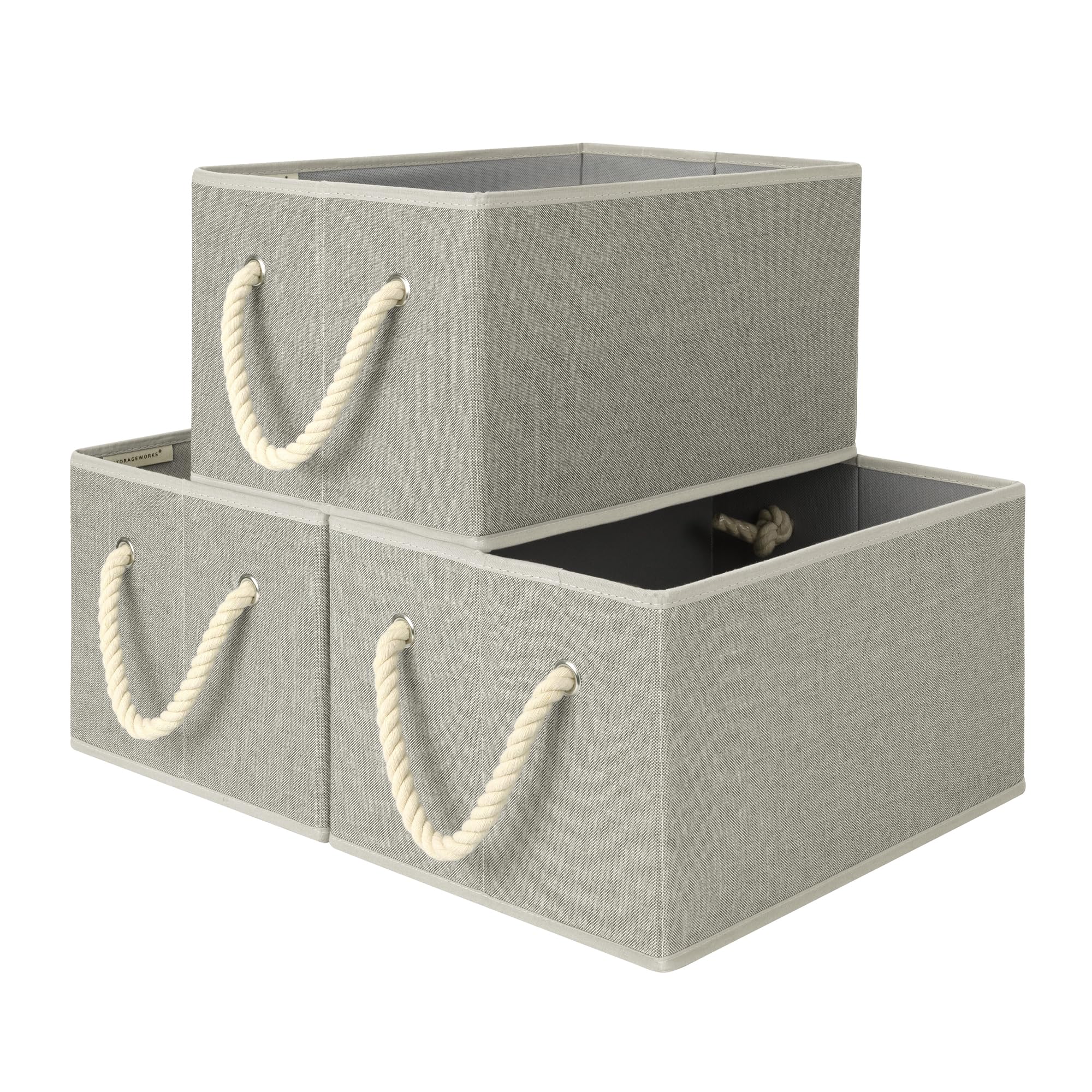 StorageWorks Storage Baskets for Shelves, Closet Organizers and Storage Bins, Fabric Organizer Bins for Clothes, Closet Shelf Organizer, Gray, Large, 3-Pack
