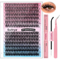 DIY Lash Extension Kit 30D&40D Cluster Lashes Set Glossy Deep Black Faux Mink Eyelashes with Tweezers, Bond & Seal Lightweight Natural-Looking Lash Extensions at Home (9–16mm, 30D+40D KIT)
