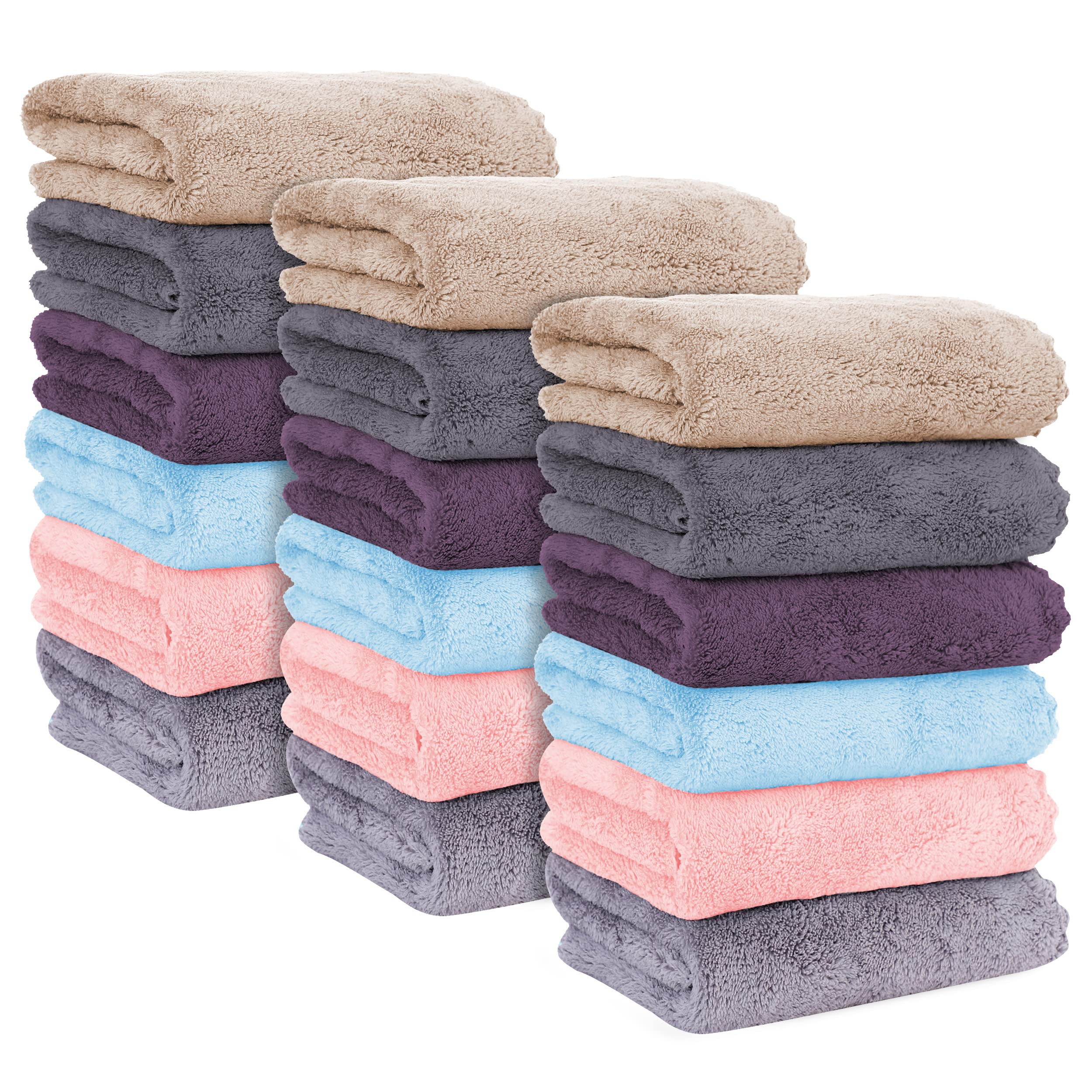 MOONQUEEN 18 Pack Premium Hand Towels - Quick Drying - Microfiber Coral Velvet Highly Absorbent Towels - Multipurpose Use as Hotel, Bathroom, Shower, Spa, Hand Towel 16 x 28 inches (Multicolor)