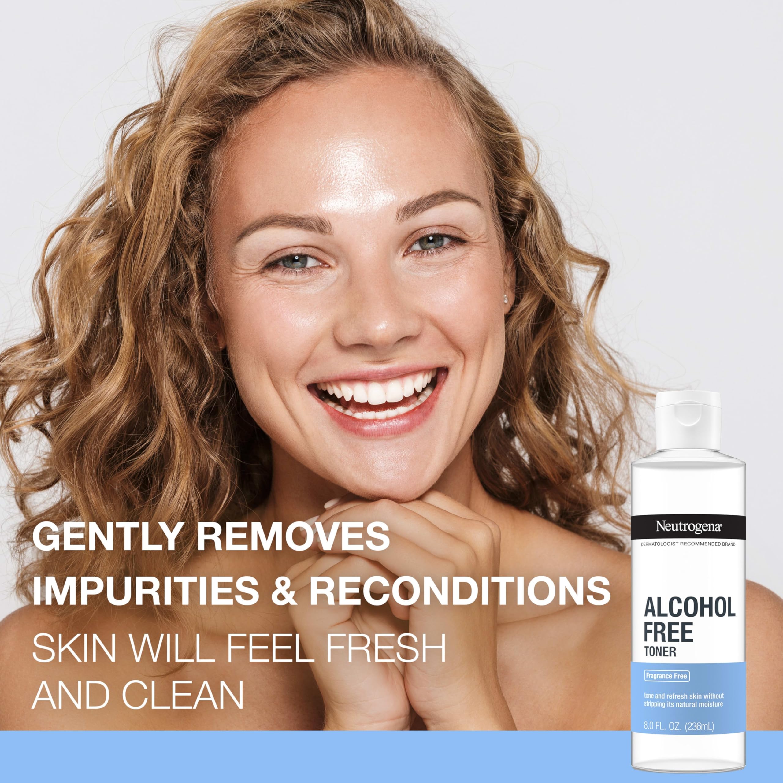 Neutrogena Alcohol-Free Gentle Daily Facial Toner, Fragrance-Free to Tone & Refresh Skin, Gently Removes Impurities & Reconditions Skin, Hypoallergenic, 8 fl. oz