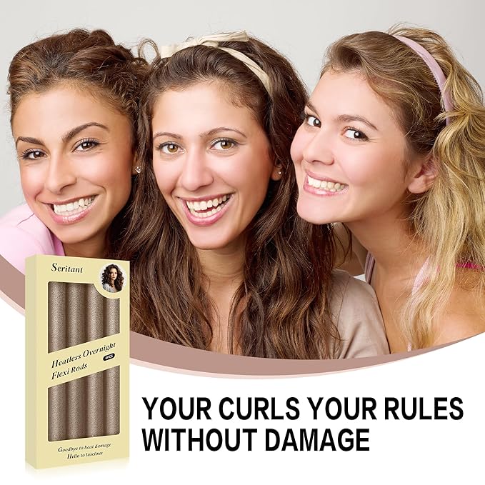 Seritant Heatless Curls Overnight with Satin Head Scarf, Velvet Hair Rollers for Blowout Look, No Heat Curling Rod for Long Thick Hair, Soft Sleep In Flexi Rods - 4PCS(2)