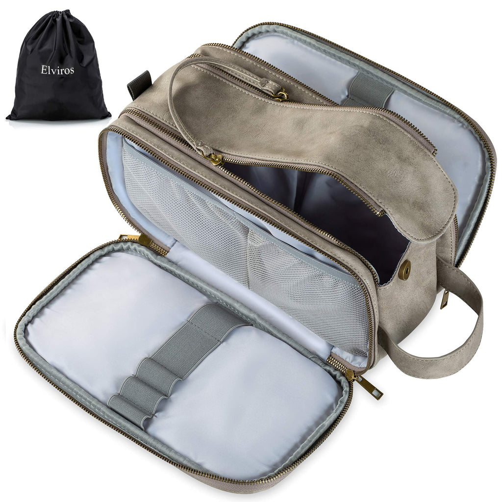 Elviros Toiletry Bag for Men, Large Travel Shaving Dopp Kit Water-resistant Bathroom Toiletries Organizer PU Leather Cosmetic Bags