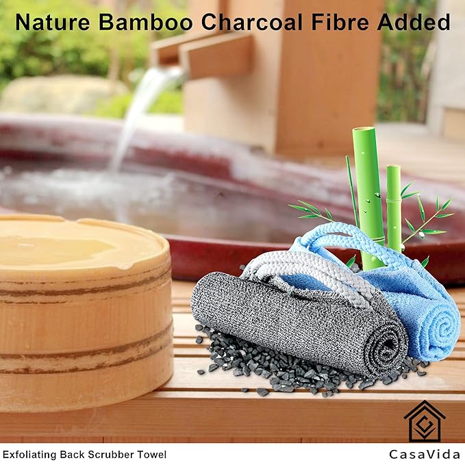 CASAVIDA Back Scrubber for Shower, 2 Pack, Blue + Charcoal Gray