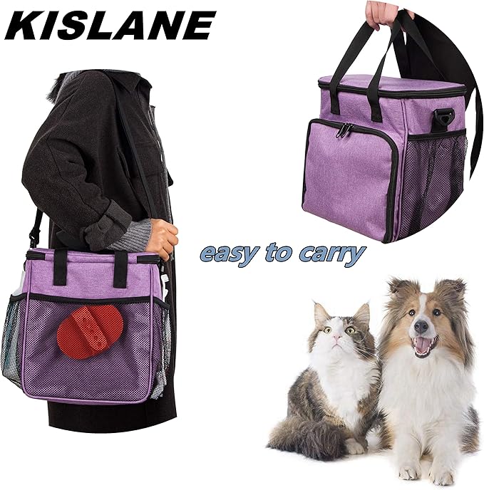 Pet Grooming Tote Bag, Cat Grooming Tools Organizer Bag, Dog Grooming Supplies Organizer Storage for Pets Grooming Kit and Dog Wash Shampoo Accessories(Bag Only) (purple)