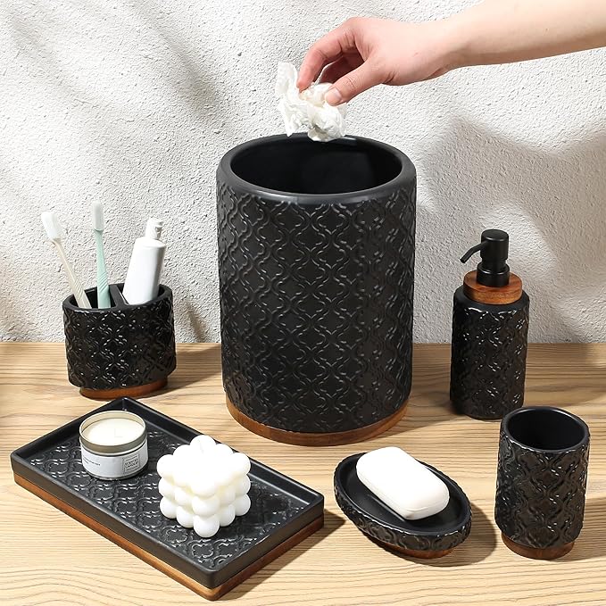 RQYIXI Ceramic 6-Piece Bathroom Accessories Set,with Trash Can