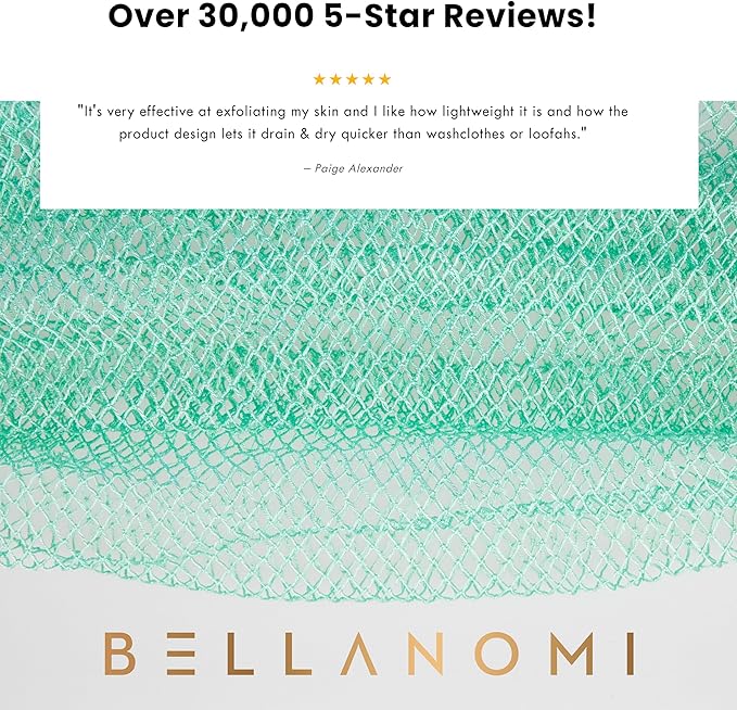 BELLANOMI African Exfoliating Net Sponge, Authentic, Ethically sourced from Nigeria, 45 inches Long, Back Scrubber for Daily use (Seafoam)