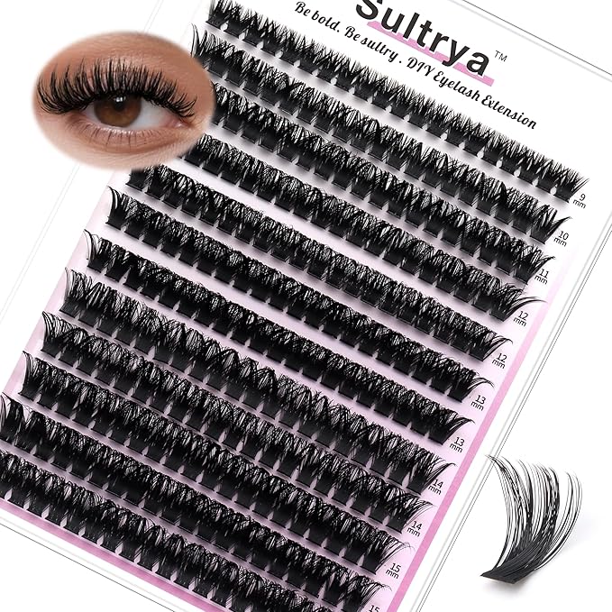 DIY Eyelash Extensions False Eyelashes Lash Clusters Volume Lashes Thick Fluff 9-16mm Individual 240pcs Cluster Voluminous Black D Curly Wispy Fake Mink for Dramatic Look Natural (80D)