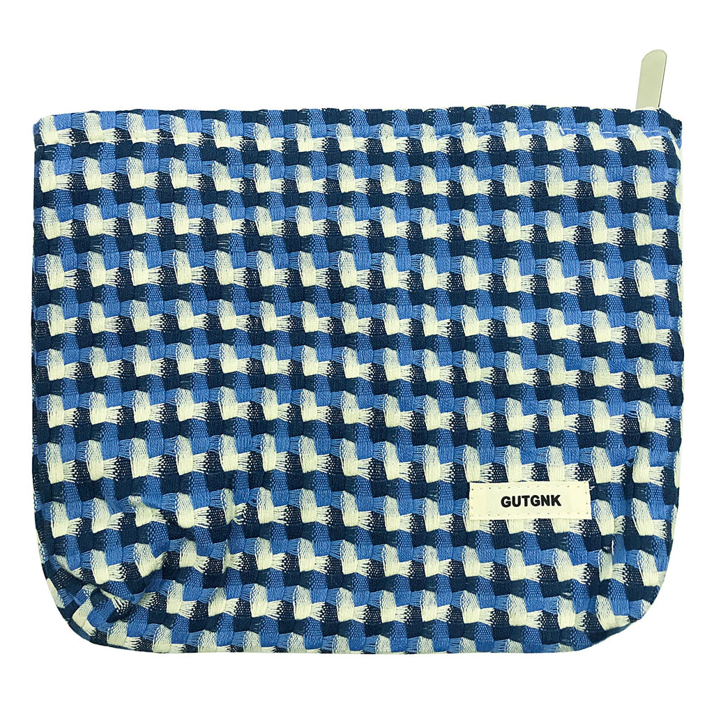 GUTGNK Corduroy Ladies Cosmetic Bag, Large Capacity Canvas Cosmetic Bag Travel Toiletry Bag Accessories Organizer, Blue Mesh