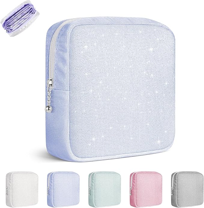 Period Bag for Teen Girls, Canvas Sanitary Napkin Storage Bag with Zipper, Portable Menstrual Pad Bag Tampon Holder for Purse
