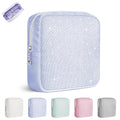 Playexen Period Bag, Sanitary Napkin Storage Bag with Zipper, Portable Menstrual Pad Tampon Holder for Purse (Glitter-Blue)