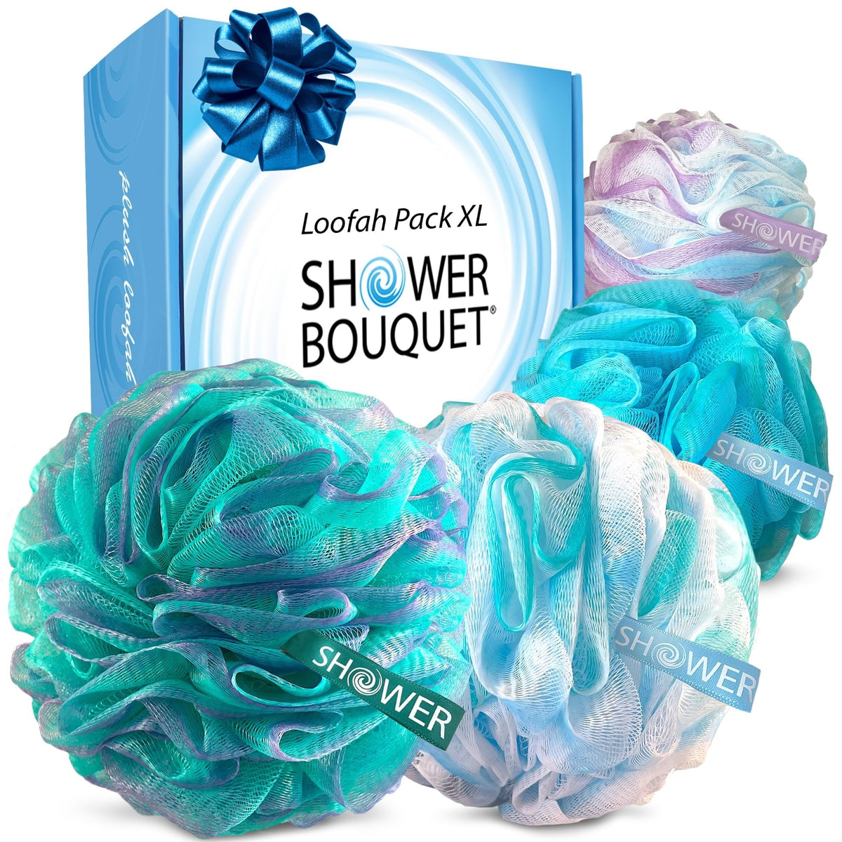 SHOWER BOUQUET Loofah-Charcoal Bath-Sponge XL-Color-4-Pack Extra-Large 75g