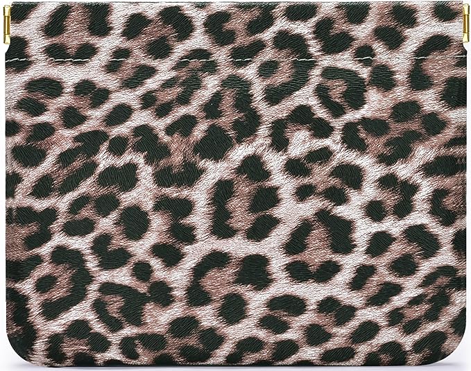 HIGH FIT Leather Pocket Cosmetic Bag for Purse,Coin Purse Lipstick Cosmetic Accessories Organizer, Travel Kit Storage Pouch,Waterproof Portable No Zipper Self-closing (Leopard print)