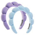 Ztomine Hairband, Set of 2 - Thick Absorbent Terry Cloth Spa Headbands in Blue and Light Purple for Washing Face or Facial, Puffy Makeup Headbands for Face Washing, Mask Combo Pack