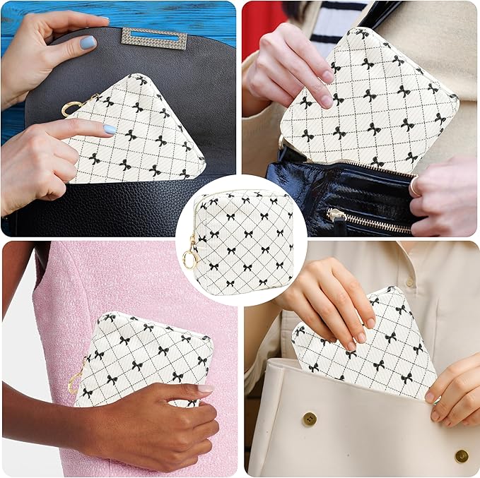 Period Bag for Girls, Corduroy Sanitary Napkin Storage Bag, Period Pouch & Tampon Holder, Feminine Care Organizer（Black Bow）