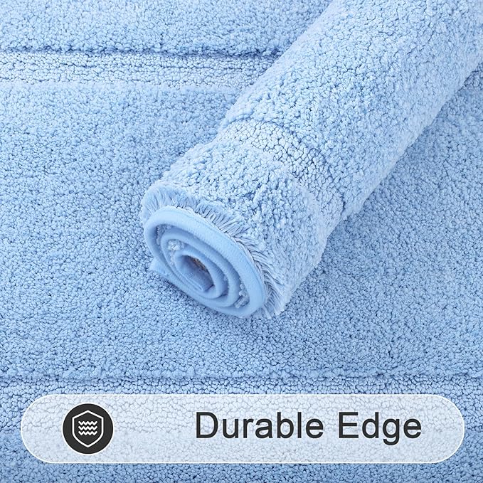SHACOS Light Blue Bathroom Rugs Sets 3 Piece Bath Mat U Shaped Toilet Rug