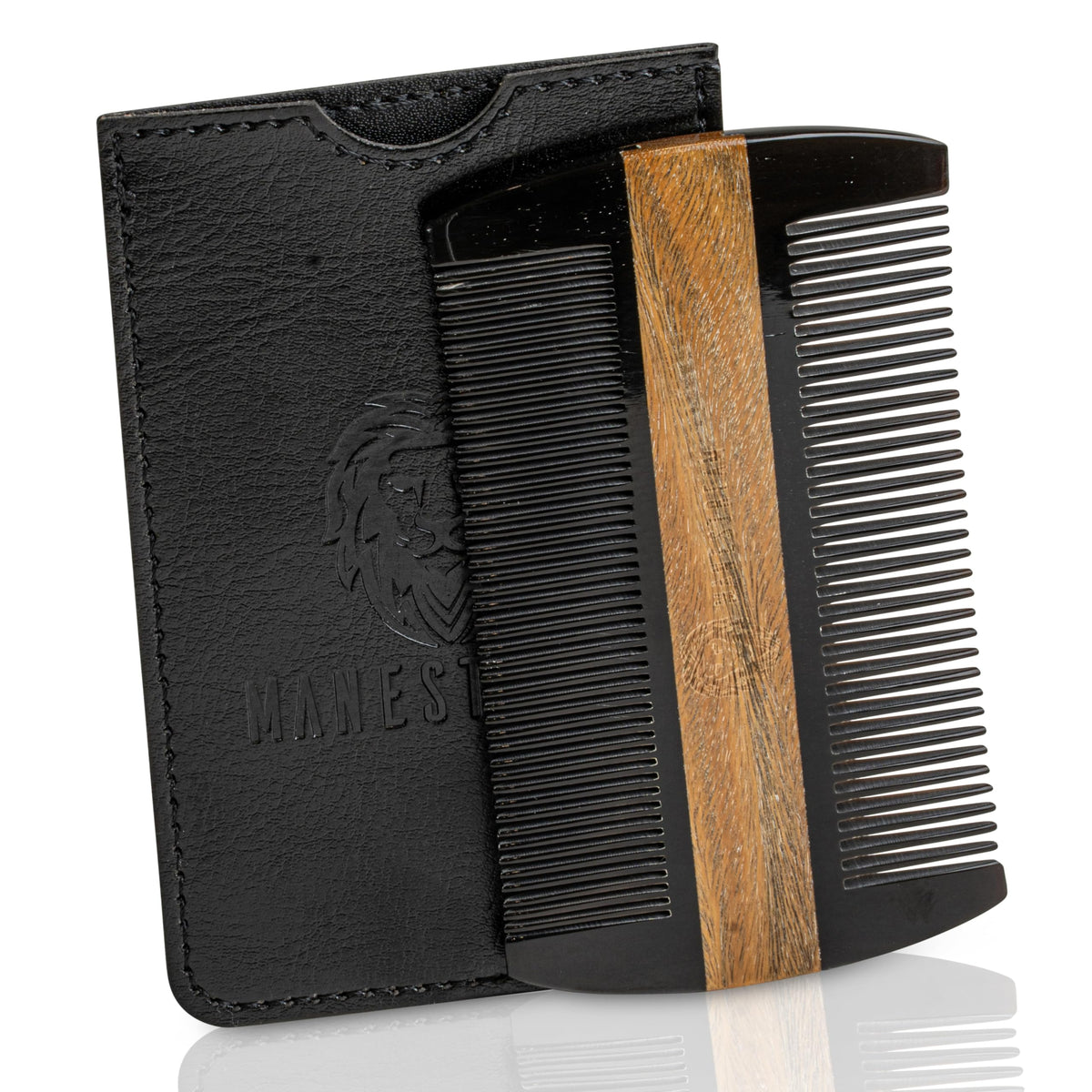 Premium 100% Oxhorn Dual-Action Beard Comb with Genuine Leather Case – the Perfect Beard Grooming Gift for Men by Man & Mane.