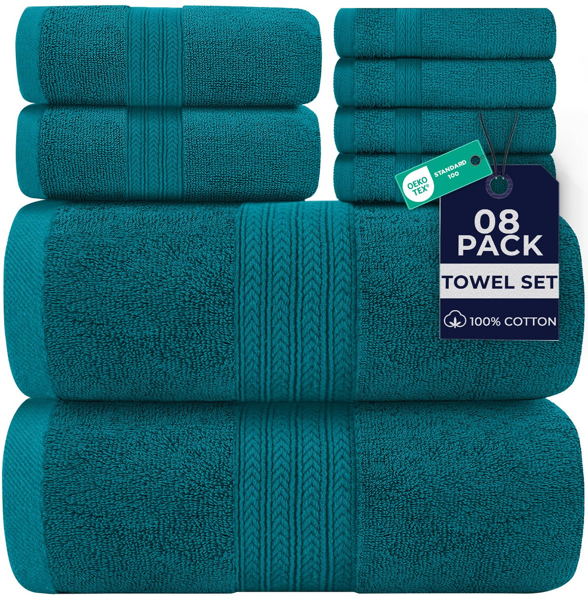 DAN RIVER 8 Piece Luxury Bath Towels for Bathroom, Towel Set, Blue Opal