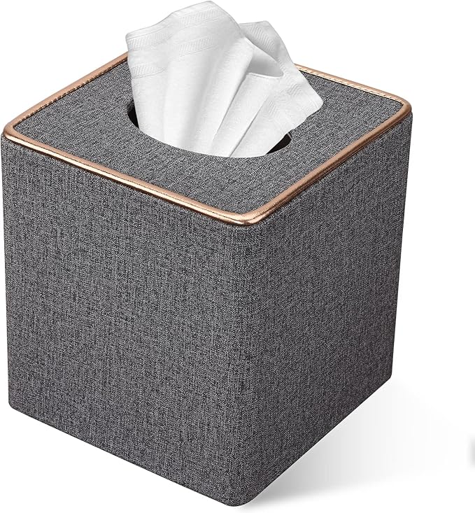 Tissue Box Cover, PU Leather Tissue Box Holder Square Box Covers for Home/Office/Car Decoration 5.3"X5.3"X5.8" - Grey