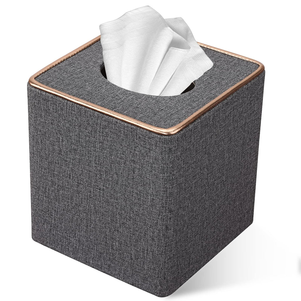 Tissue Box Cover, PU Leather Tissue Box Holder Square Box Covers for Home/Office/Car Decoration 5.3"X5.3"X5.8" - Grey