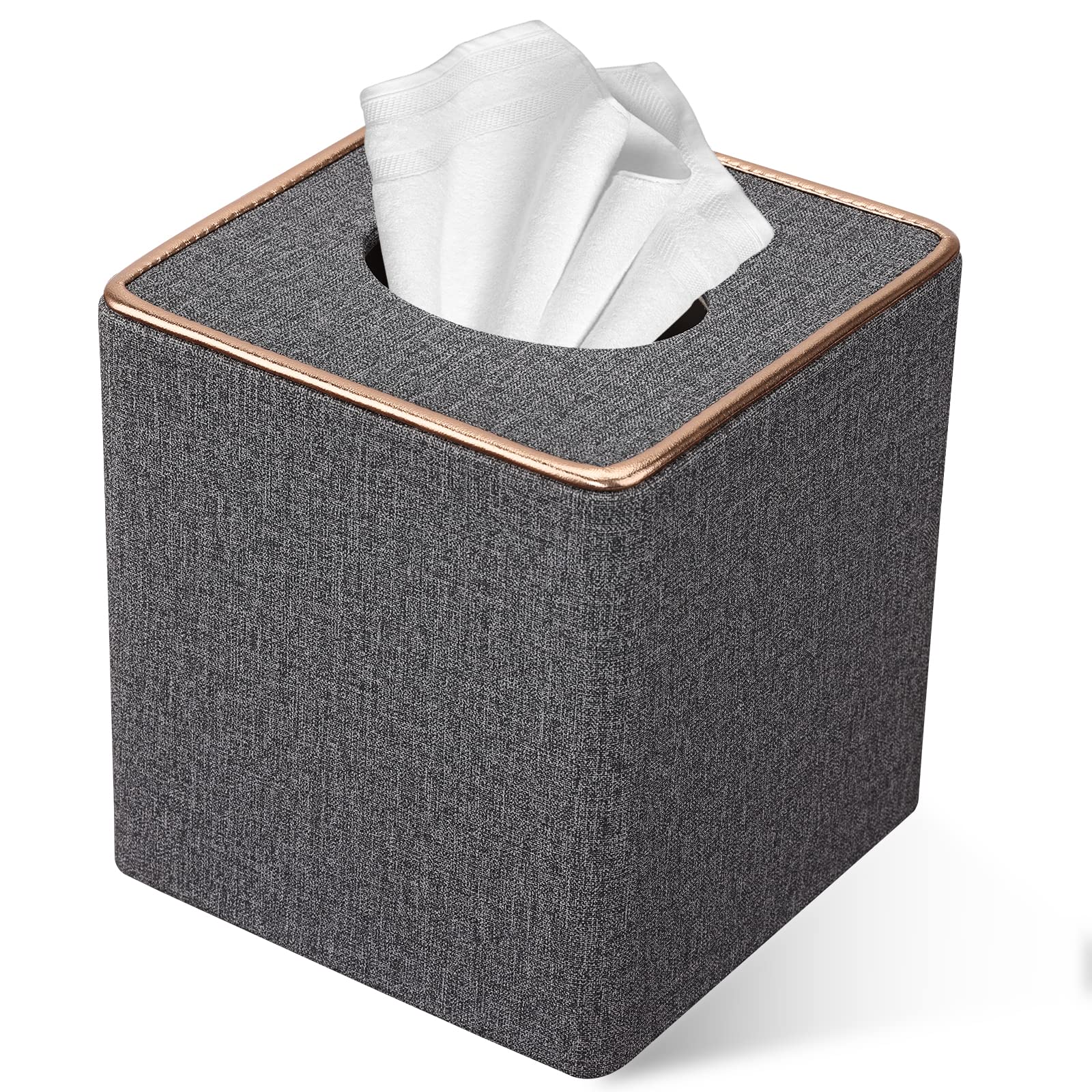 Tissue Box Cover, PU Leather Tissue Box Holder Square Box Covers for Home/Office/Car Decoration 5.3"X5.3"X5.8" - Grey