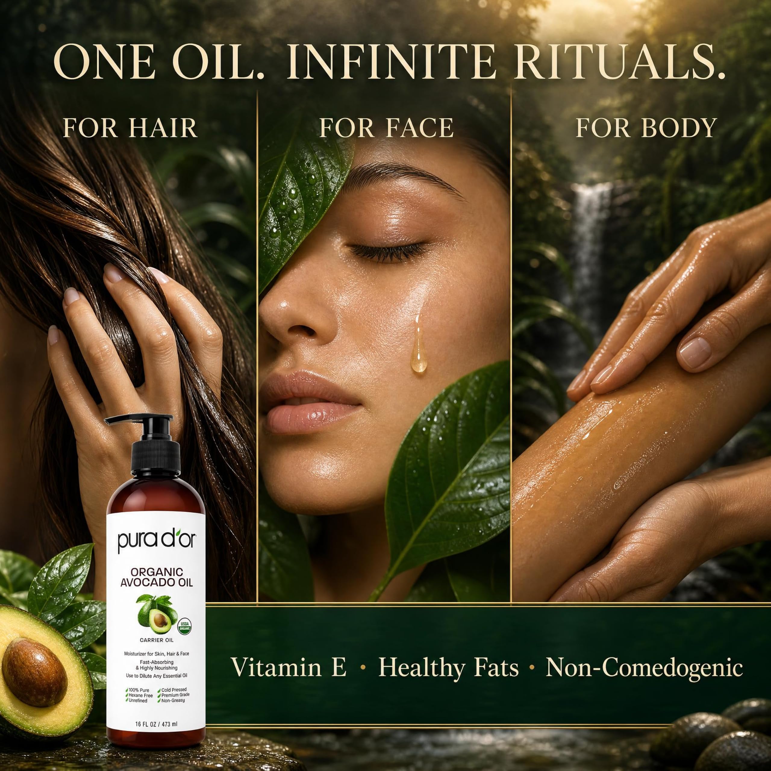 PURA D'OR ORGANIC Avocado Oil (16 Oz) 100% Pure & Natural USDA Certified Cold Pressed