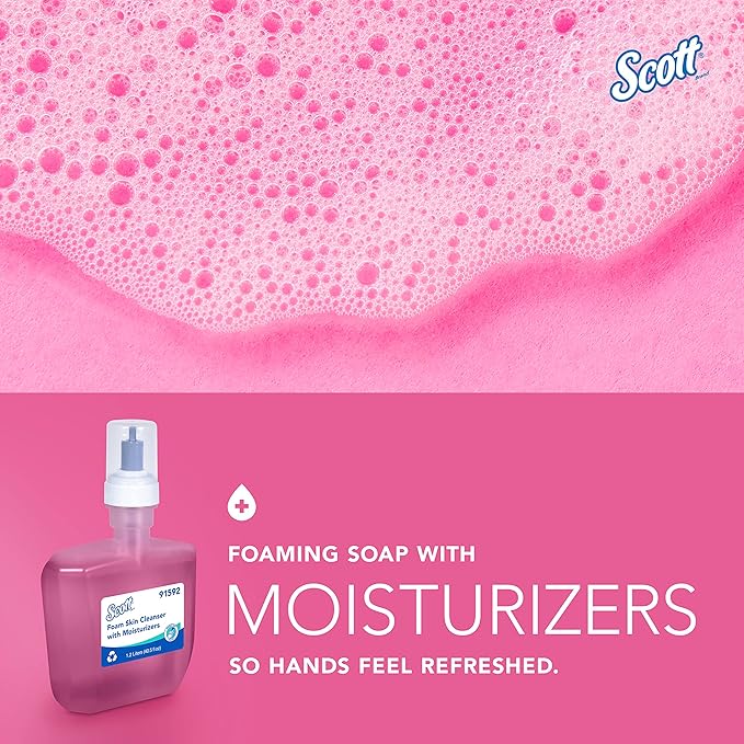 Scott Professional Foam Hand Soap with Moisturizers (91592), 1.2 L, Foaming, Pink, Floral Scent, Automatic Refills, for Kimberly-Clark Professional ICON Dispensers (2 Bottles)