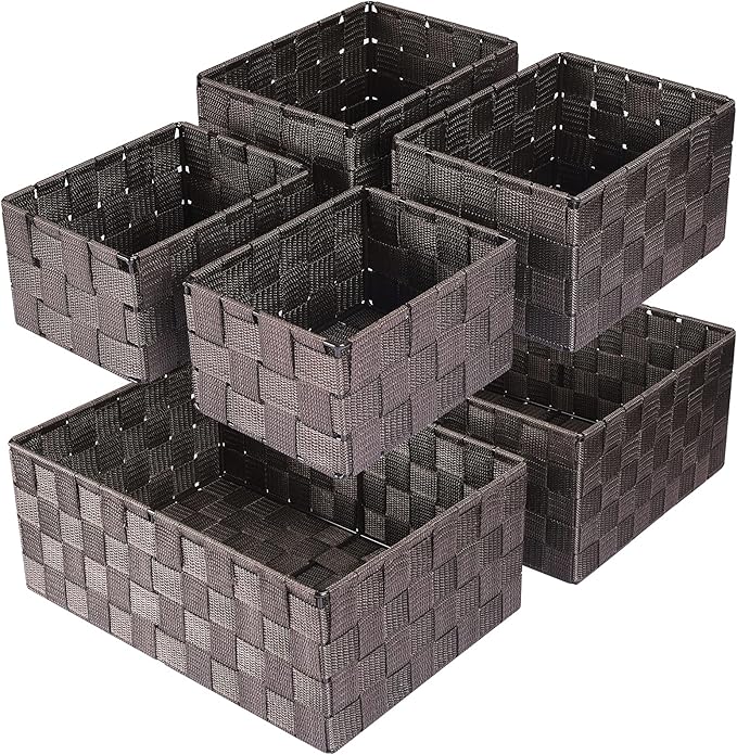 Woven Storage Baskets, Storage Bins, Cube Basket Container Baskets Storage Boxes Organizers for Clothes/Shelves/Closet, Set of 6 (Brown)