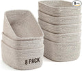 8 Pack Small Storage Baskets for Organizing, Woven Rope Bins for Bathroom, Closet, Shelf Organizer, Cute Cube Decorative Box for Towels, Baby Nursery, Toys, Gift Empty Baskets - 11.5"x7.5"x4.7"-White