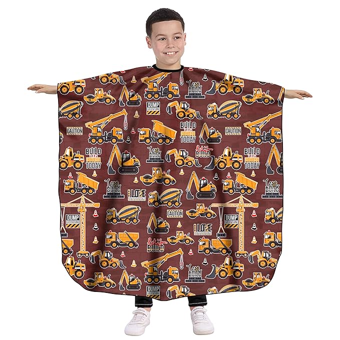 Pelocapa Hair cutting Capes for Kids Waterproof Salon Capes Shampoo Capes for Boys Girls Children - 39"× 51" (Construction Vehicle)