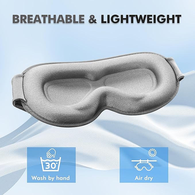 Sleep Eye Mask for Men Women, Lash Extensions 3D Sleeping Mask, Travel Blackout Night Blindfold Eye Shade Cover with Adjustable Strap (Ash Grey)
