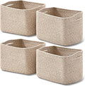 ICERZCZ Small Storage Baskets for Shelves Organizing, Woven Cotton Rope Baskets for Storage, Book Basket, Decorative Shelf Basket, 12.5"Lx9.1''Wx7.9''H (4 Packs) Mixed Brown