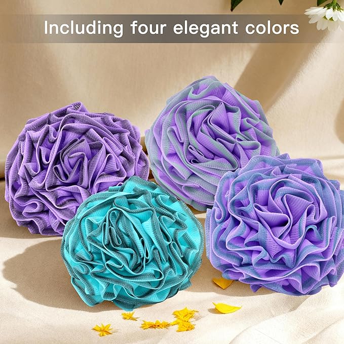 Loofah Sponge 70g, 4Pack, Large Flower Exfoliating Bath Sponge