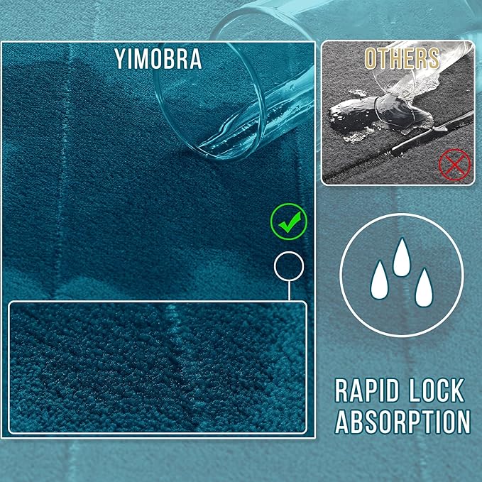 Yimobra U-Shaped Toilet Bath Mat Set 2 Piece - Soft Absorbent Quick Dry Memory Foam Bathroom Rugs, Machine Washable Non Slip Floor Carpet for Tub Shower & Single Sink (17x24 & 24x20, Peacock Blue)