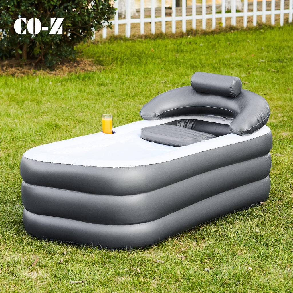 CO-Z Inflatable Bathtub With Electric Air Pump, Portable Tub With Blow Up Bath Pillow Cover, Drainage Cup Holder, Foldable Outdoor Freestanding Tub for Adults, Gray