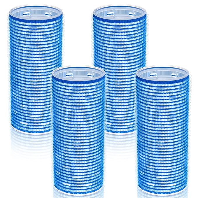 WILLBOND 4 Pcs Long Hair Rollers for Bangs Aluminum Core Curlers Thermal Self Grip Roller for Long and Medium Hair Women Hairstyle(4.7 x 2 Inch,Blue)