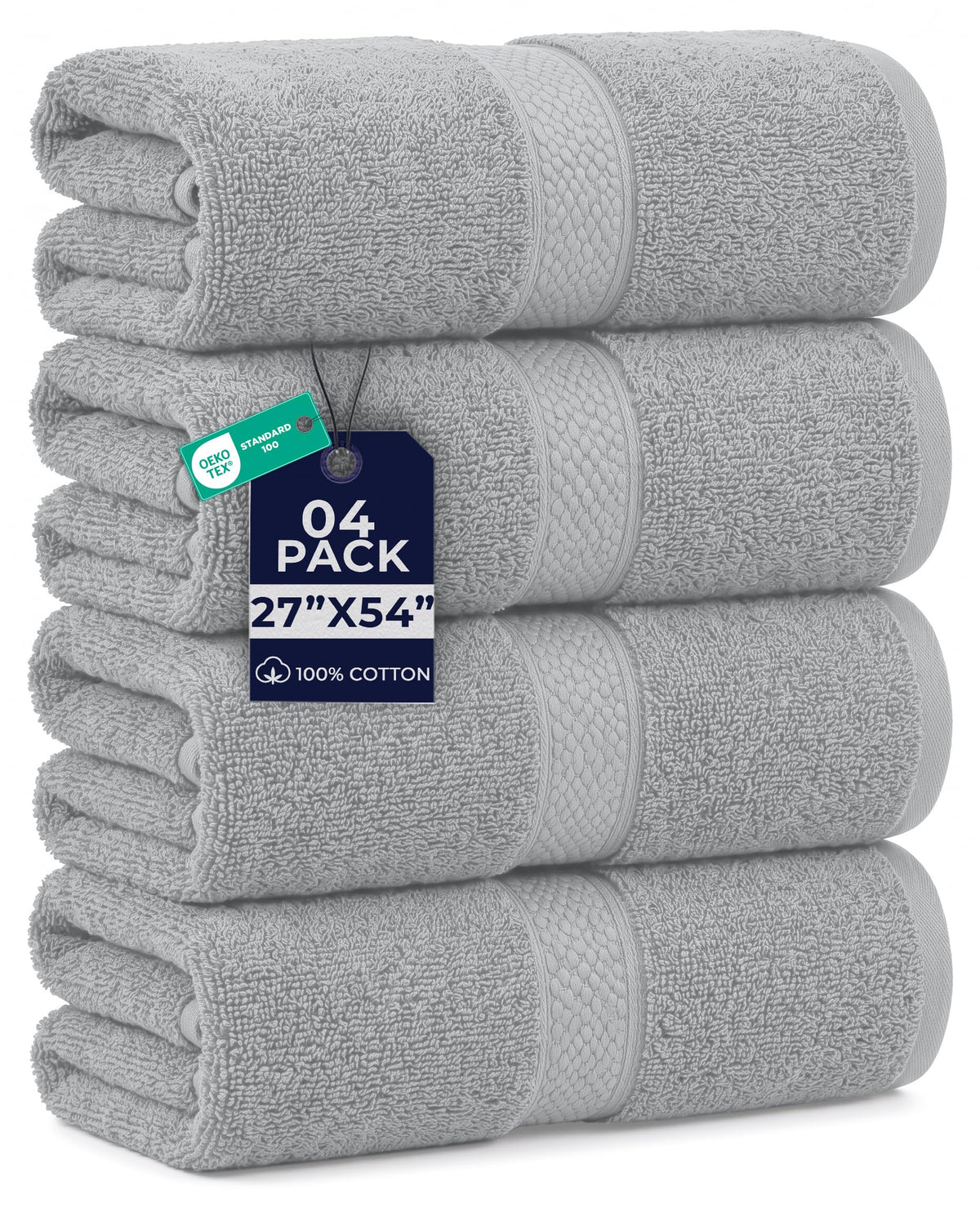DAN RIVER 600 GSM Cotton Large Bath Towels Set of 4, 27 x 54 Inches