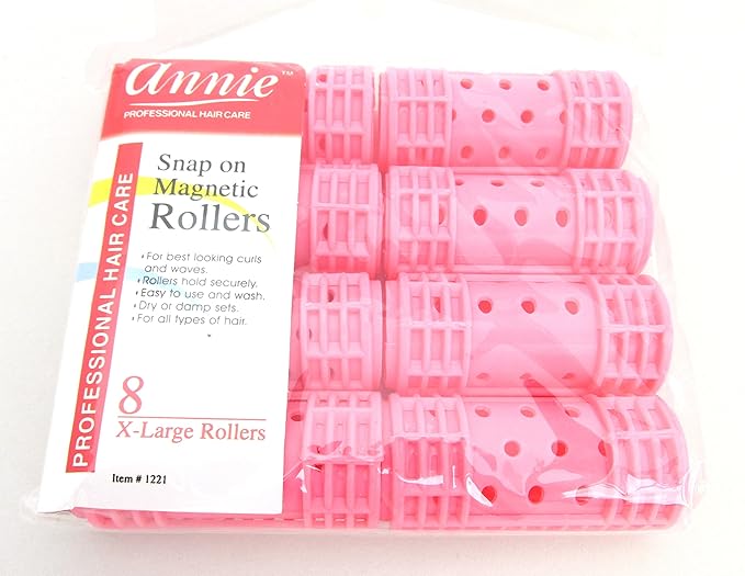 Annie Snap-On Magnetic Hair Rollers, Medium 3/4 Inch, Black Curlers for Curls & Waves, Easy Fast Setting, Secure Comfortable Fit for Dry or Damp Styling